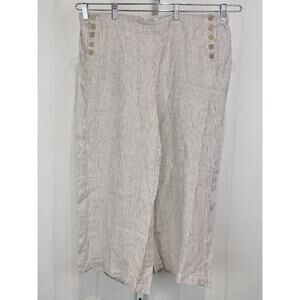 J. JILL Love Linen Striped Wide Leg Crop Pants Pull On Button Trim Beige 2X Plus